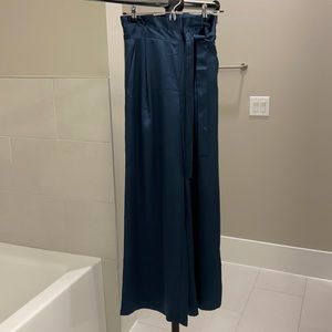 Blue Satin Paper Bag Pants